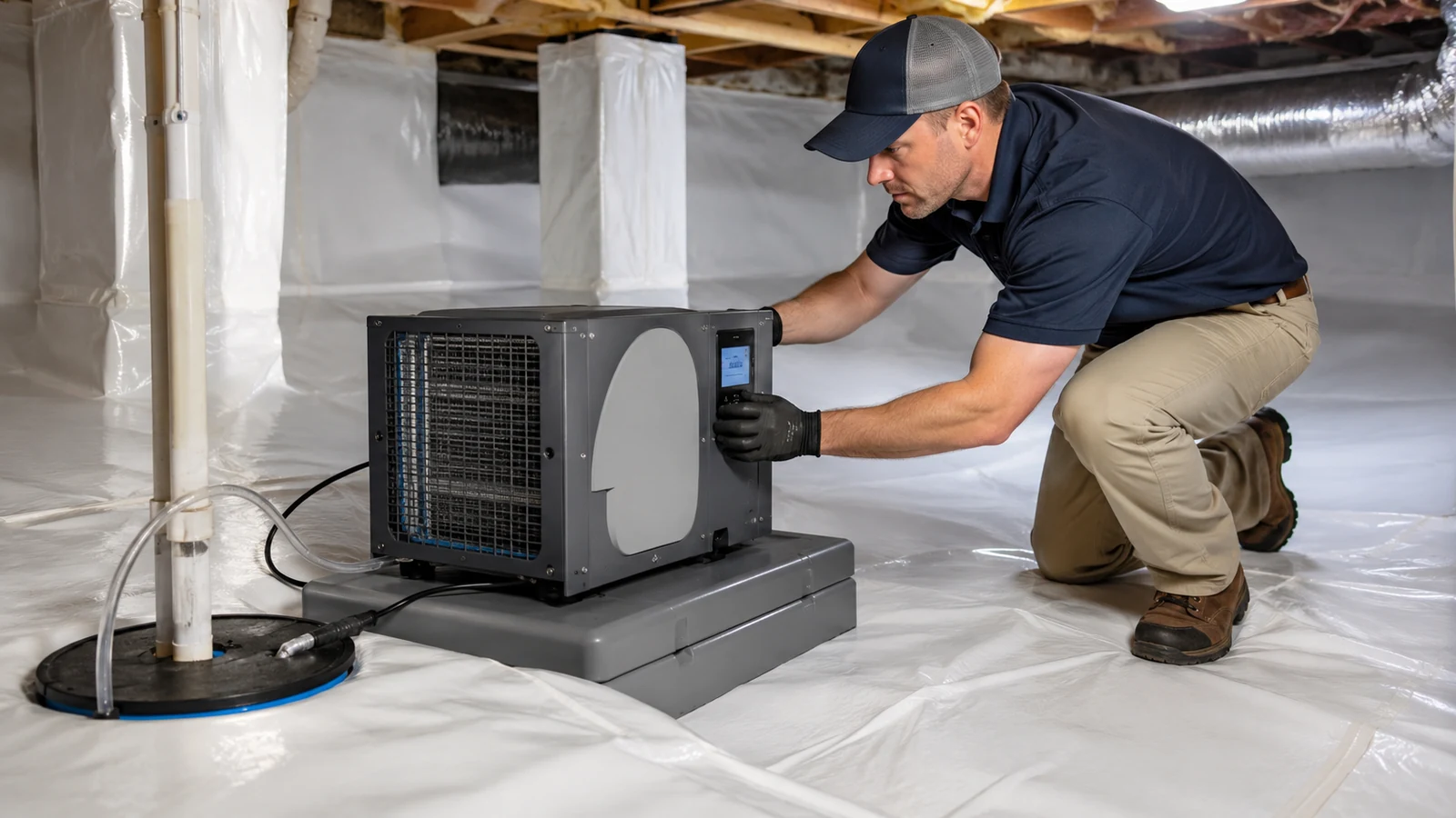 Crawl space dehumidifier inspection in an encapsulated crawl space